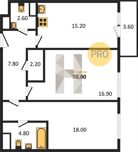 2-комнатная квартира 70 м² — Москва — фото 7